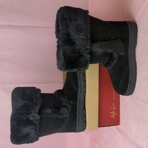 Style & Co Genuine Suede Fluffy Black Witty Black  Boots size 5